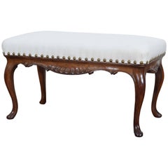 Spanish Carved Walnut and Upholstered Bench, Second Half of the 19th Century
