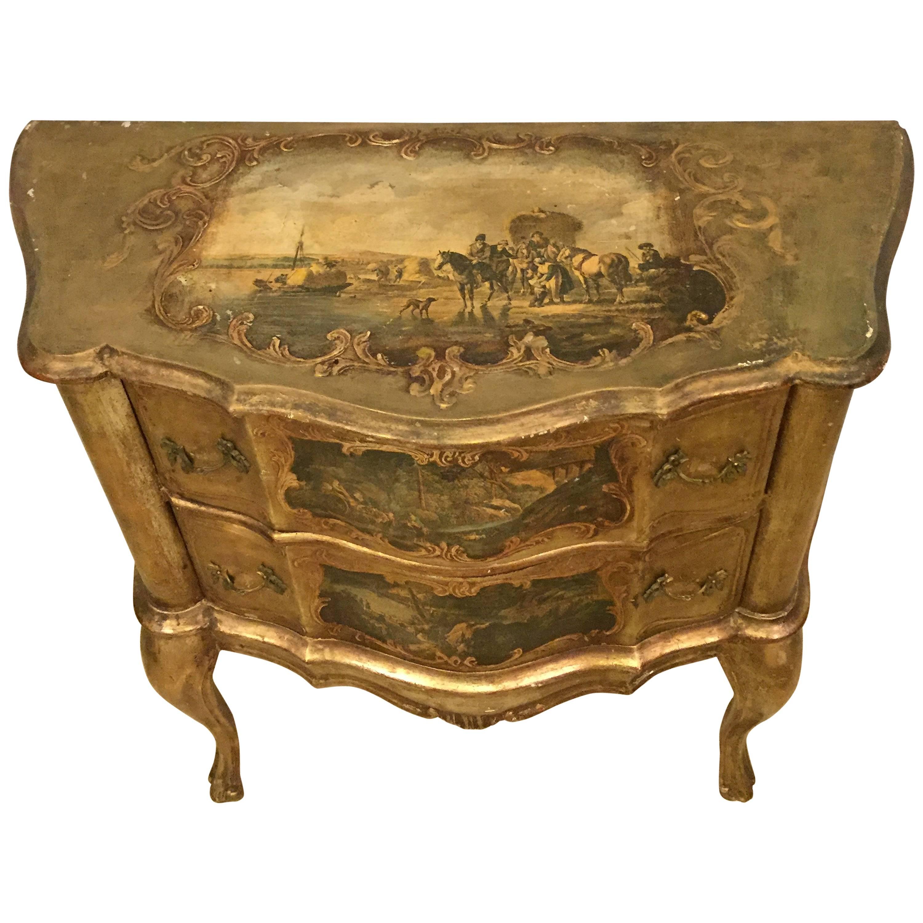 Small Italian Baroque Style Bombay Commode or Nightstand in Giltwood Finish