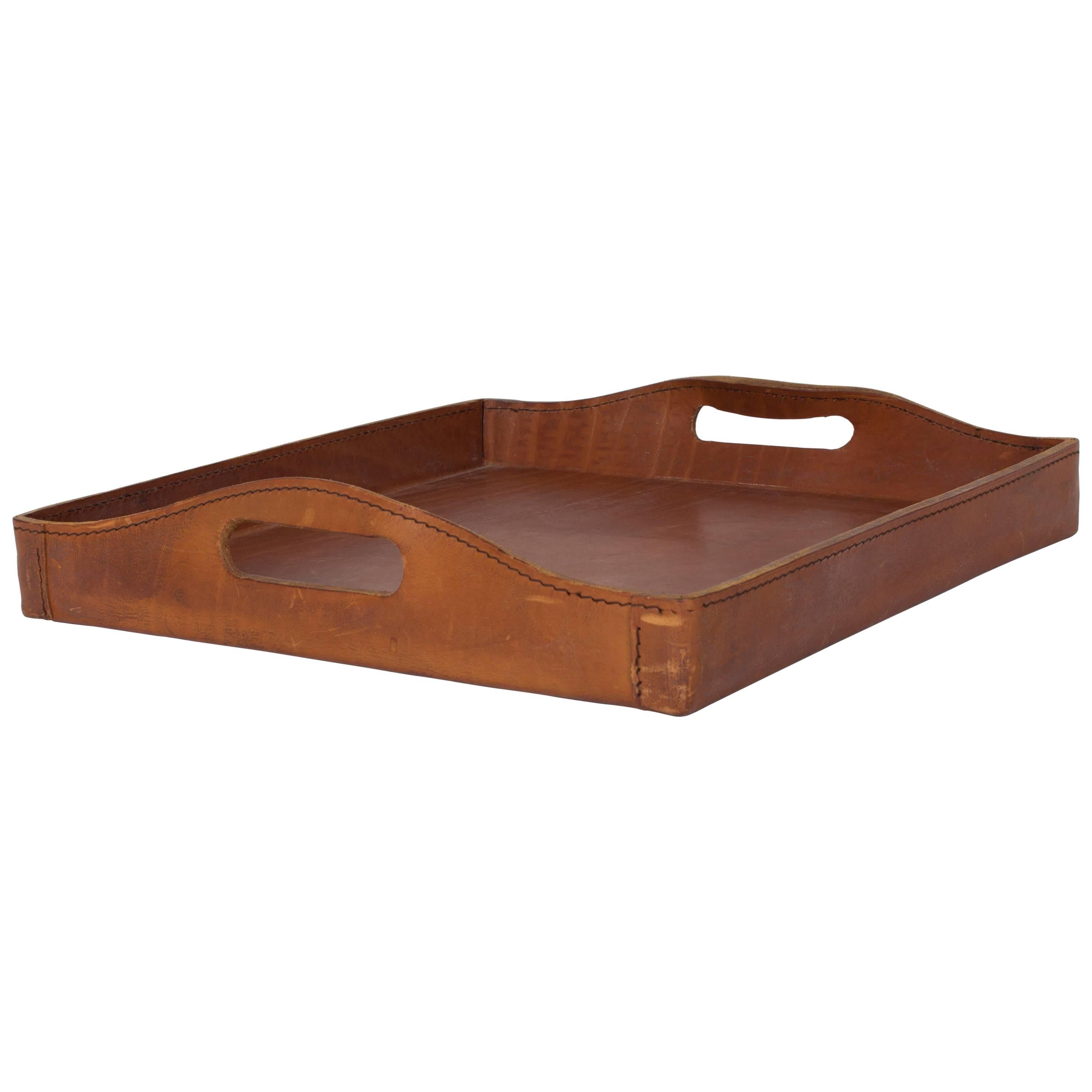 Rare Large and Thick Leather Serving Tray by the Auböck