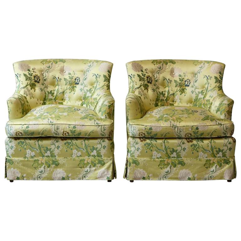 Pair of Lounge Chairs in Yellow Floral Chintz from ABC For Sale at 1stdibs