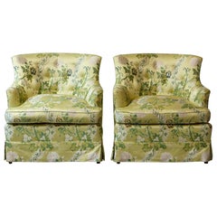 Pair of Lounge Chairs in Lime Green Floral Chintz from ABC