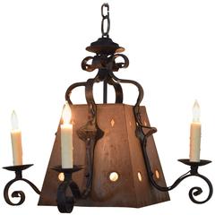 French Copper and Wrought Iron Five-Light Lantern, First Quarter of 20th Century