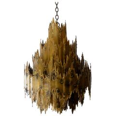 Striking Tom Greene Brutalist Torch Cut Chandelier Feldman Lighting