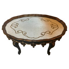 Louis XVI Fashioned Églomisé Mirror Top Coffee Table with Ebony and Gilt Base