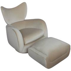 1970s Swivel Lounge Mohair Chair and Ottoman by Vladimir Kagan