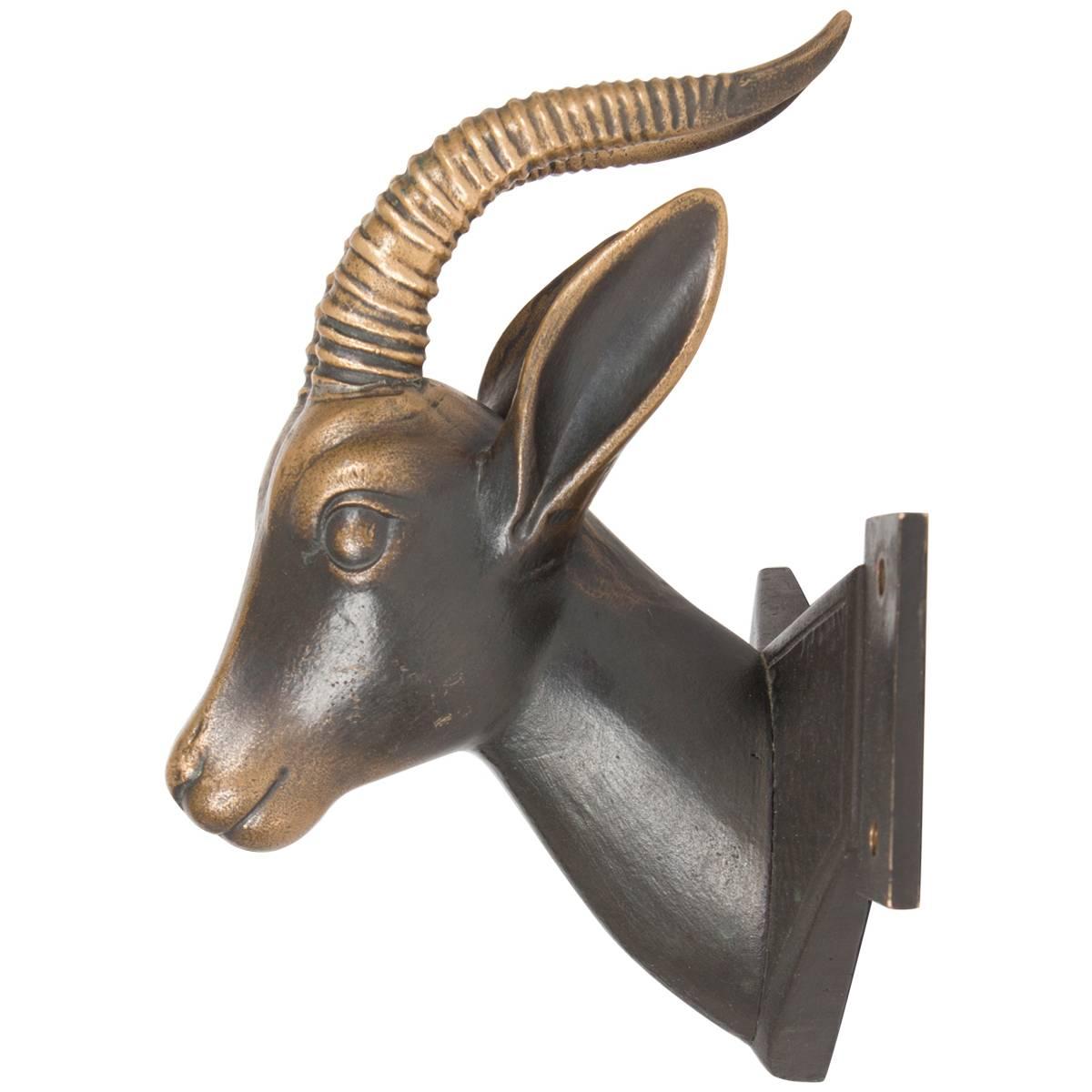 Massive Brass Door Handle Depicting a Gazelle by the Hagenauer Workshop Vienna For Sale