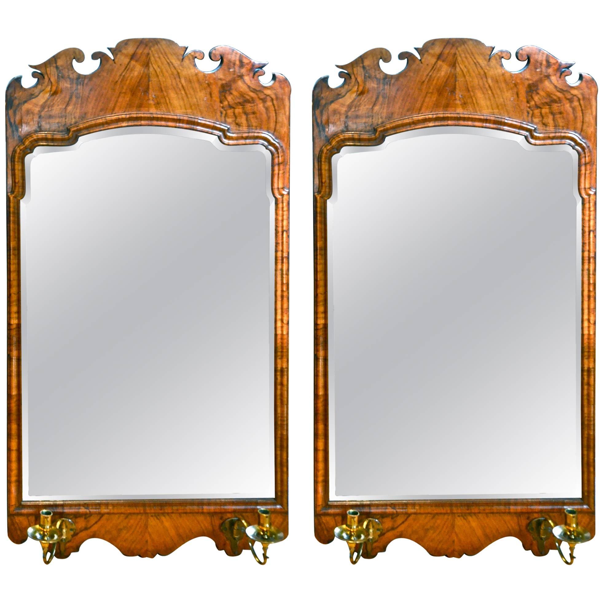 Pair of 19th Century Walnut Bevelled Mirrors in George II Style