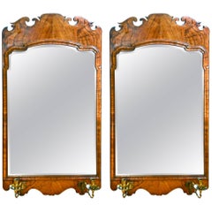 Pair of 19th Century Walnut Bevelled Mirrors in George II Style