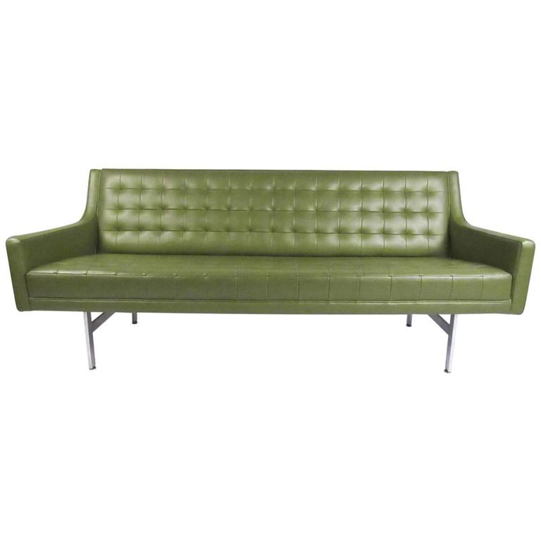 Stylish Vintage Modern Sofa In Tufted Green Vinyl For At 1stdibs Stylish Vintage Modern Sofa In Tufted Green Vinyl For