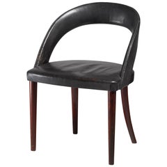  Frode Holm Rosewood and Black Leather Vanity Chair, Denmark, 1950s