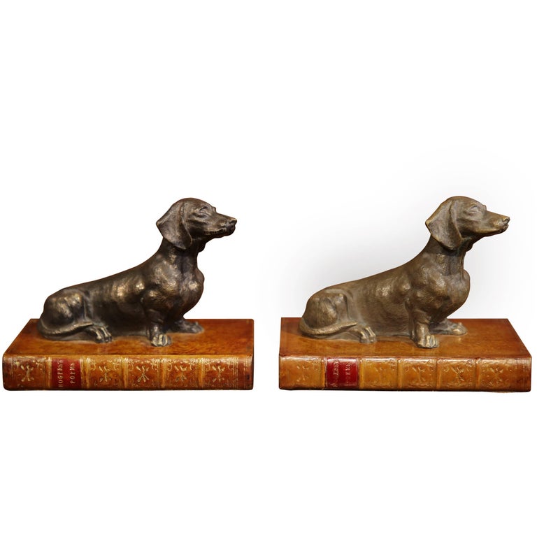 Pair of French Bookends with Dogs Sitting on Books at 1stDibs
