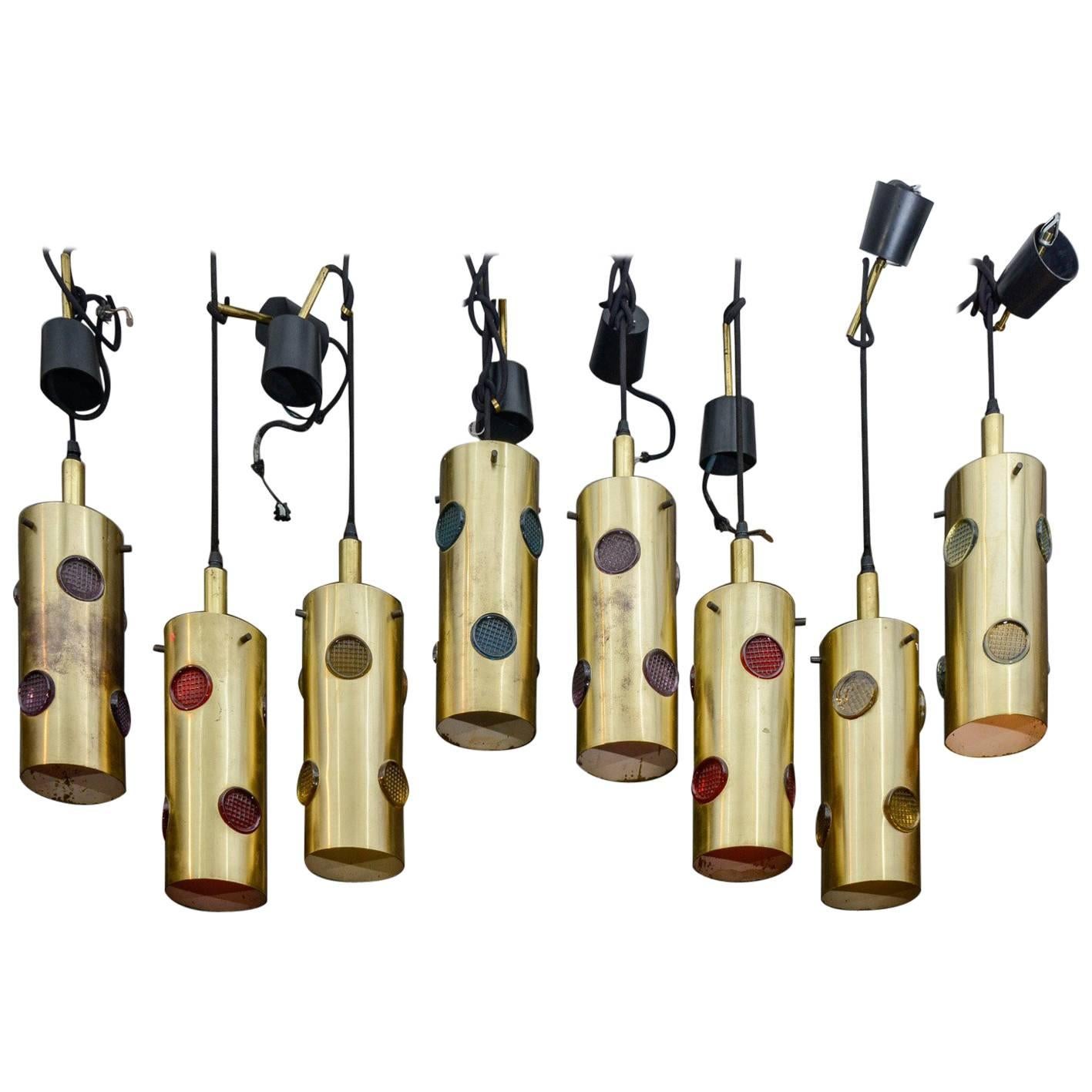 Height Brass and Colored Glass Lenses Small Lanterns For Sale