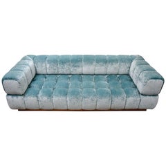 Modern Sofa in Sky Blue Velvet