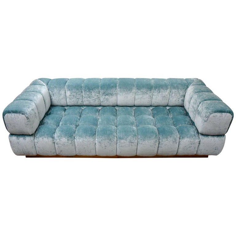 Modern Sofa in Sky Blue Velvet at 1stdibs