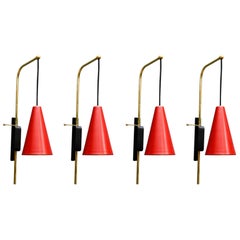 Set of Four Modern Red Cones Wall Sconces