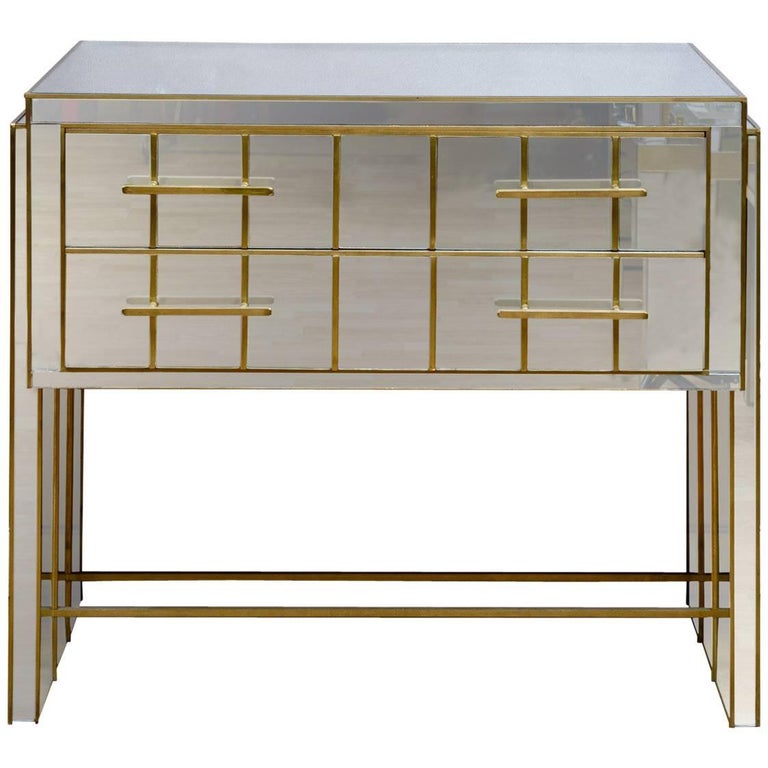 1 commode all in Mirror and Brass with Two Drawers. at 1stDibs