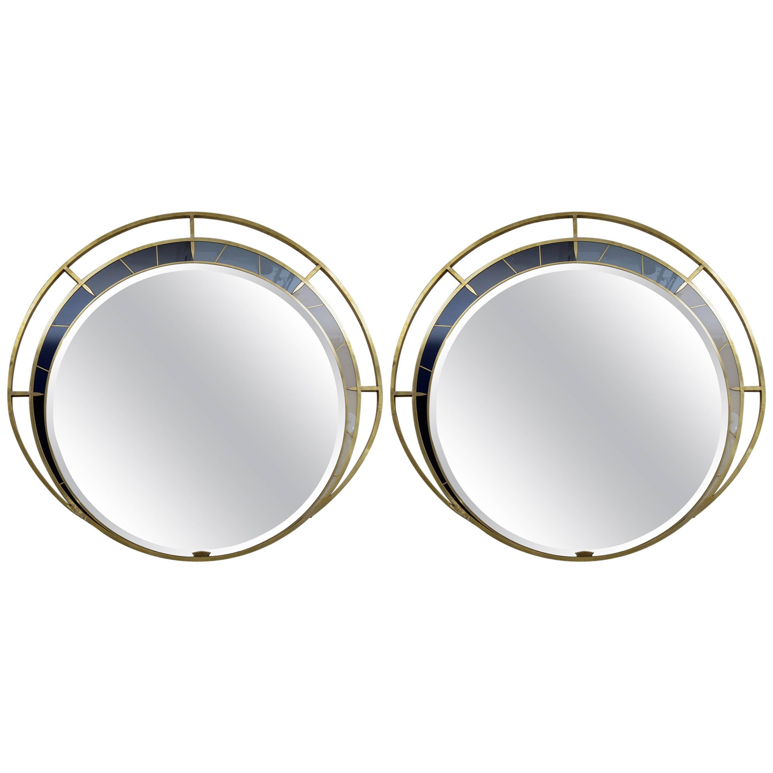 Exceptional Pair of Large Round Mirrors