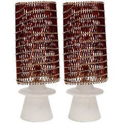 Pair of Small Plaster and Wicker Table Lamps