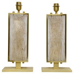 Pair of Table Lamps in Murano Glass and Metal