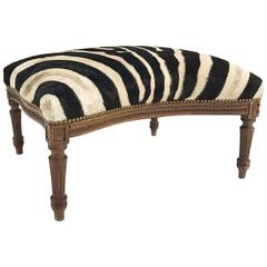 Vintage Ottoman Restored in Zebra Hide with Brass Nail Heads