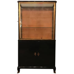 Mid-Century Modern Ebonized Vitrine or China Cabinet Bookcase Manner of Jansen