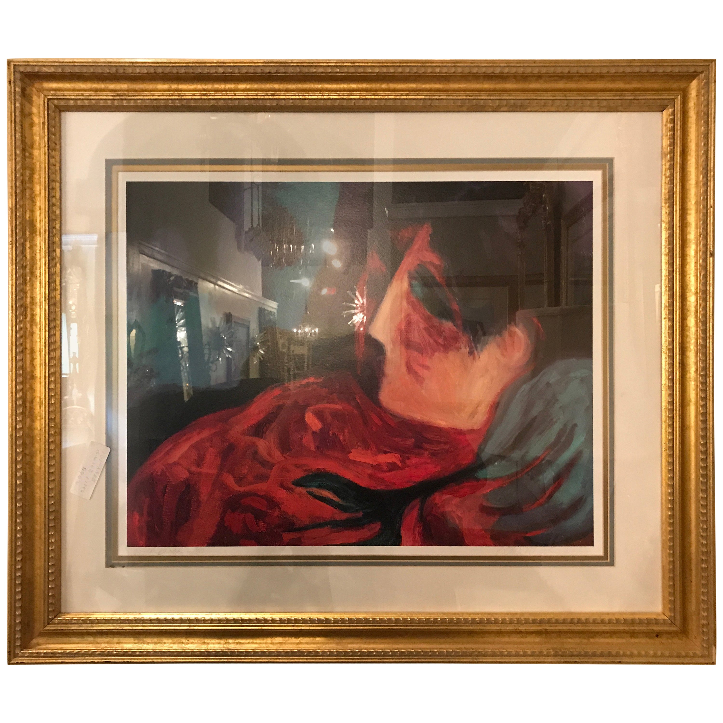 Finely Framed and Matted Lithograph by Barbara Wood Woman with Hat and