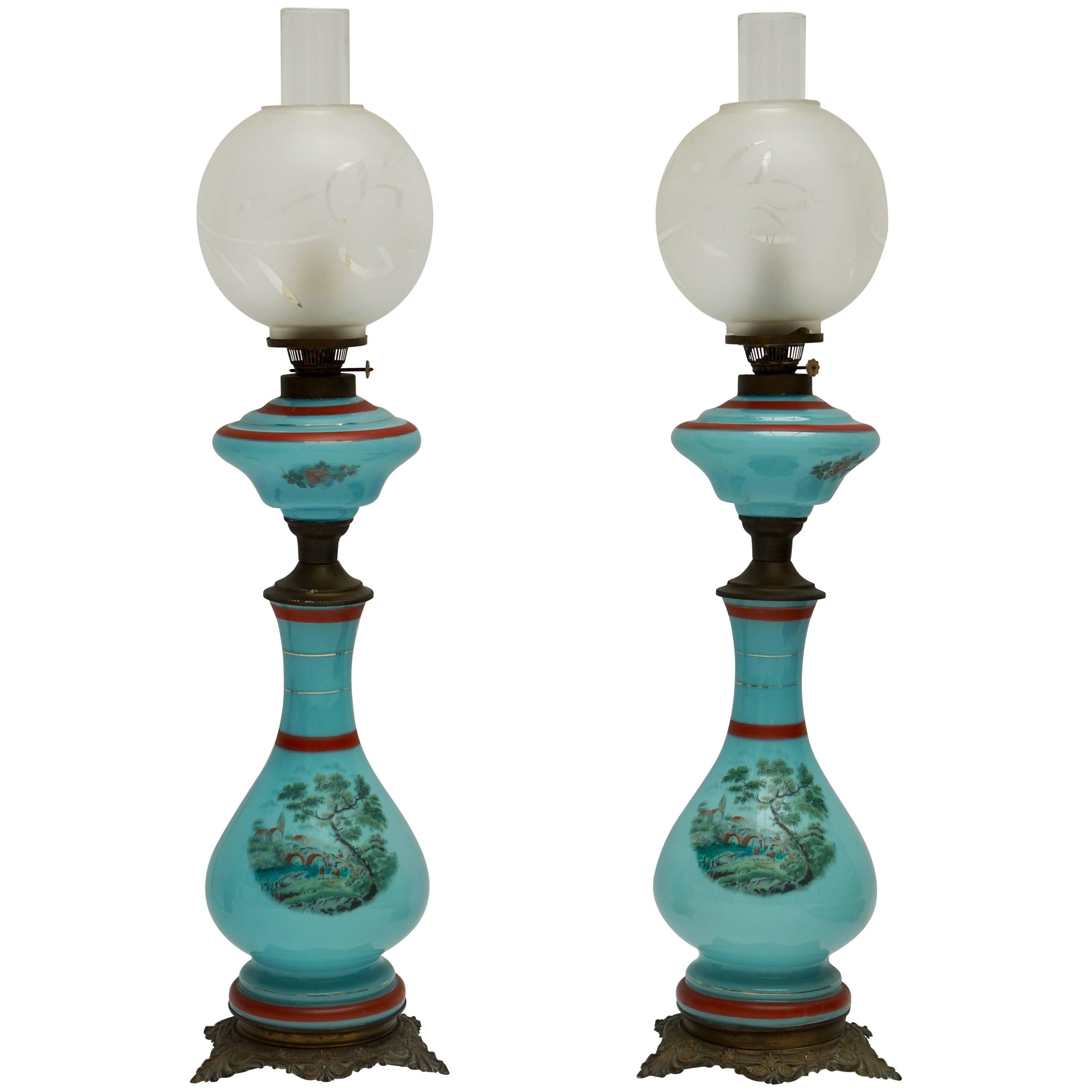 Pair of 19th Century French Opaline Lamps