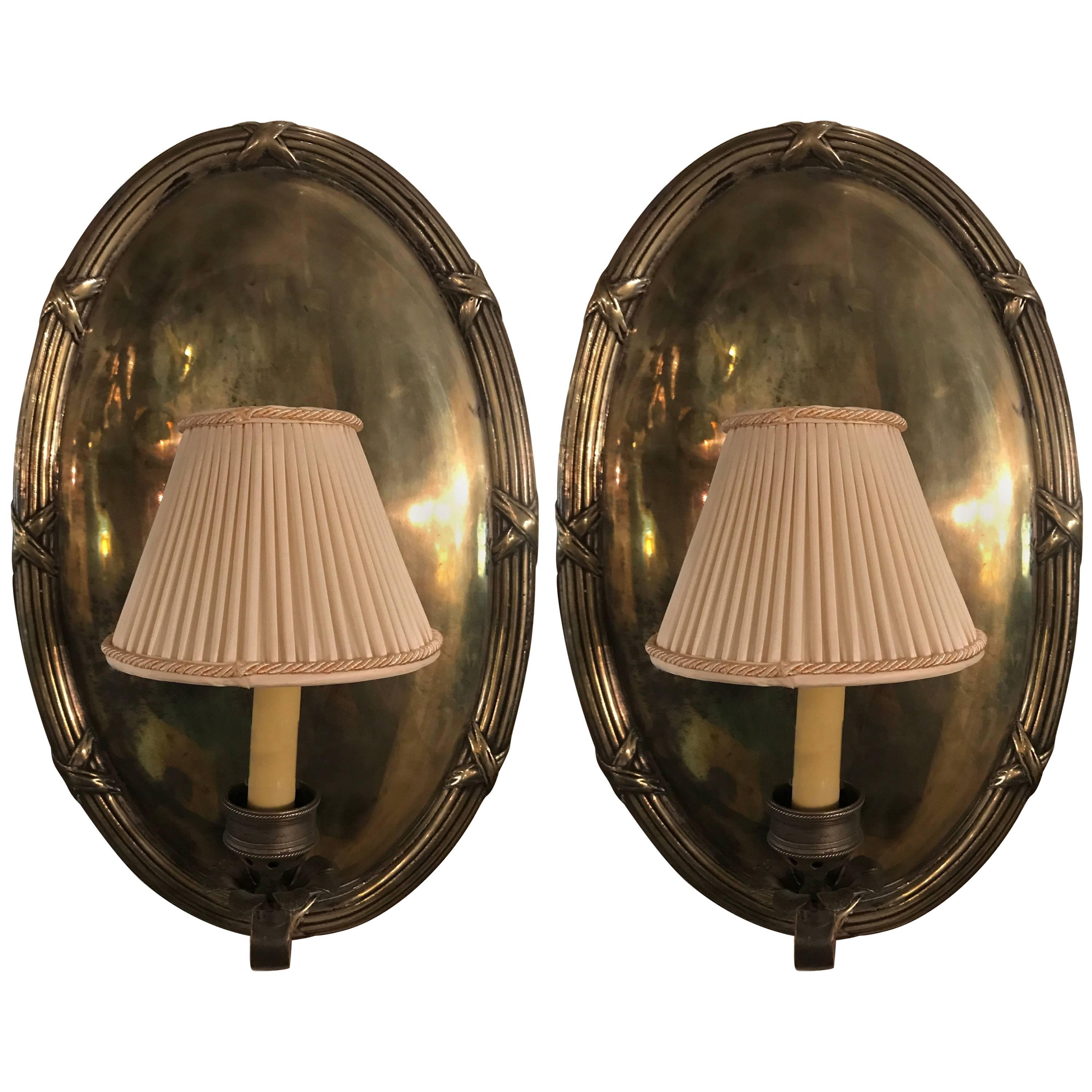 Pair of Hollywood Regency Silver Plate One Light Wall Sconce