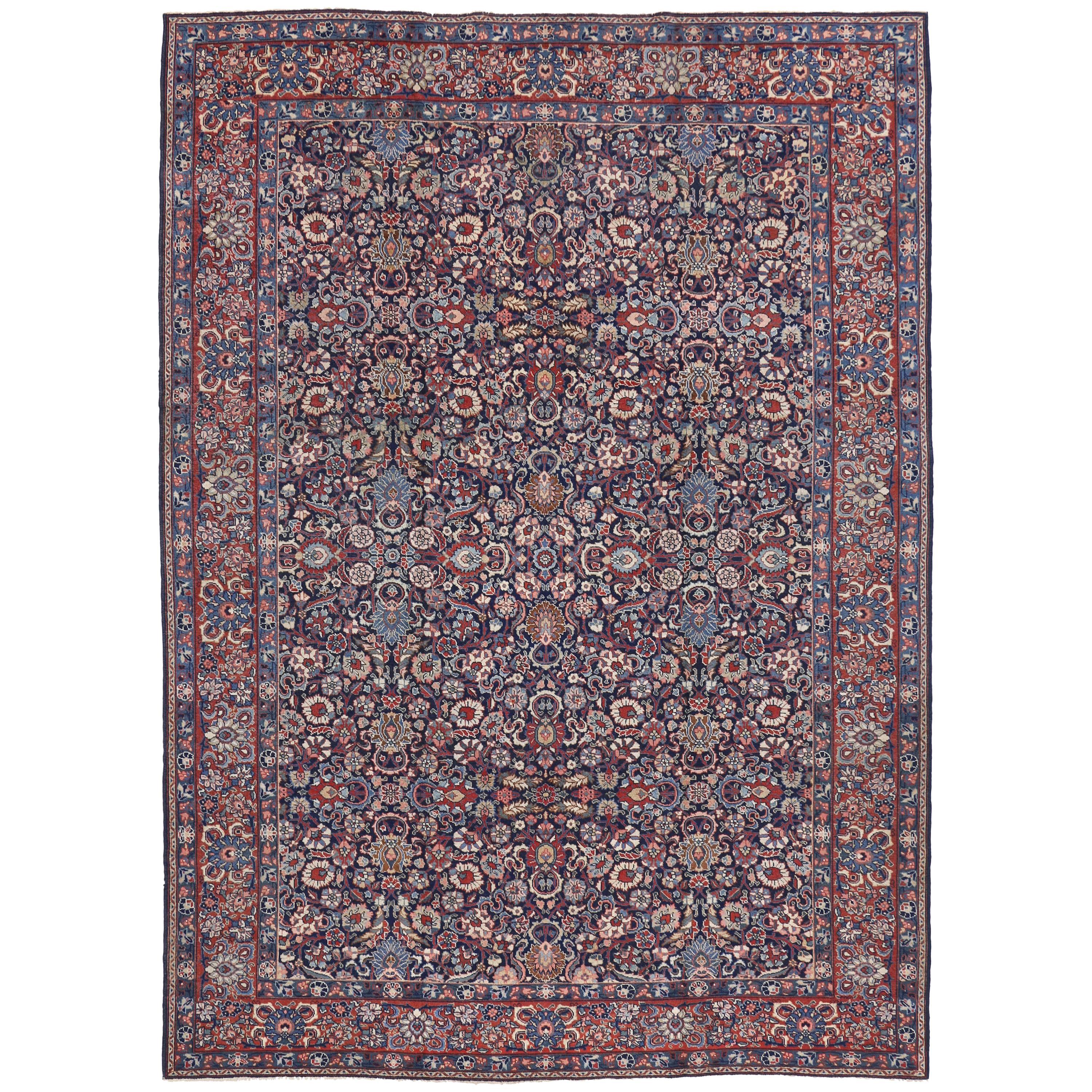 Antique Persian Tabriz Area Rug with Luxe Baroque Style For Sale