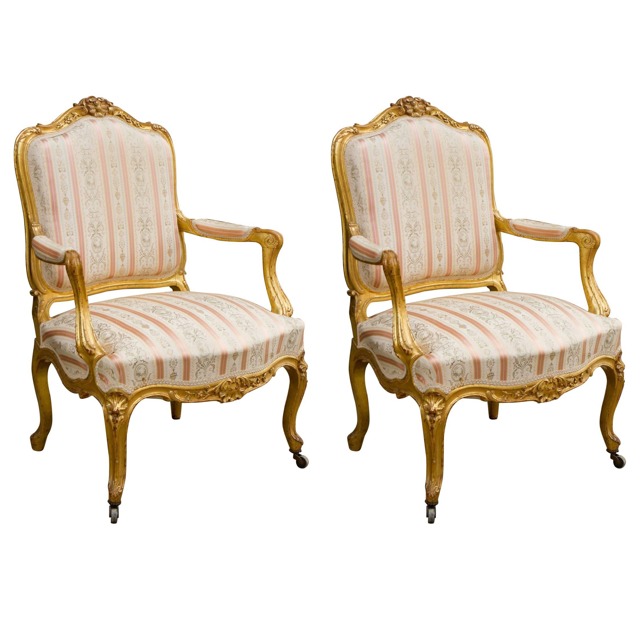 Pair of Giltwood Louis XV Style Armchairs