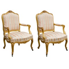 Pair of Giltwood Louis XV Style Armchairs