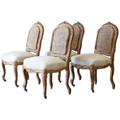 Set of Antique Distressed Gilt Side Chairs
