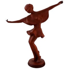 Vintage Keramos, Vienna, Dancing Woman Figure in Red Clay