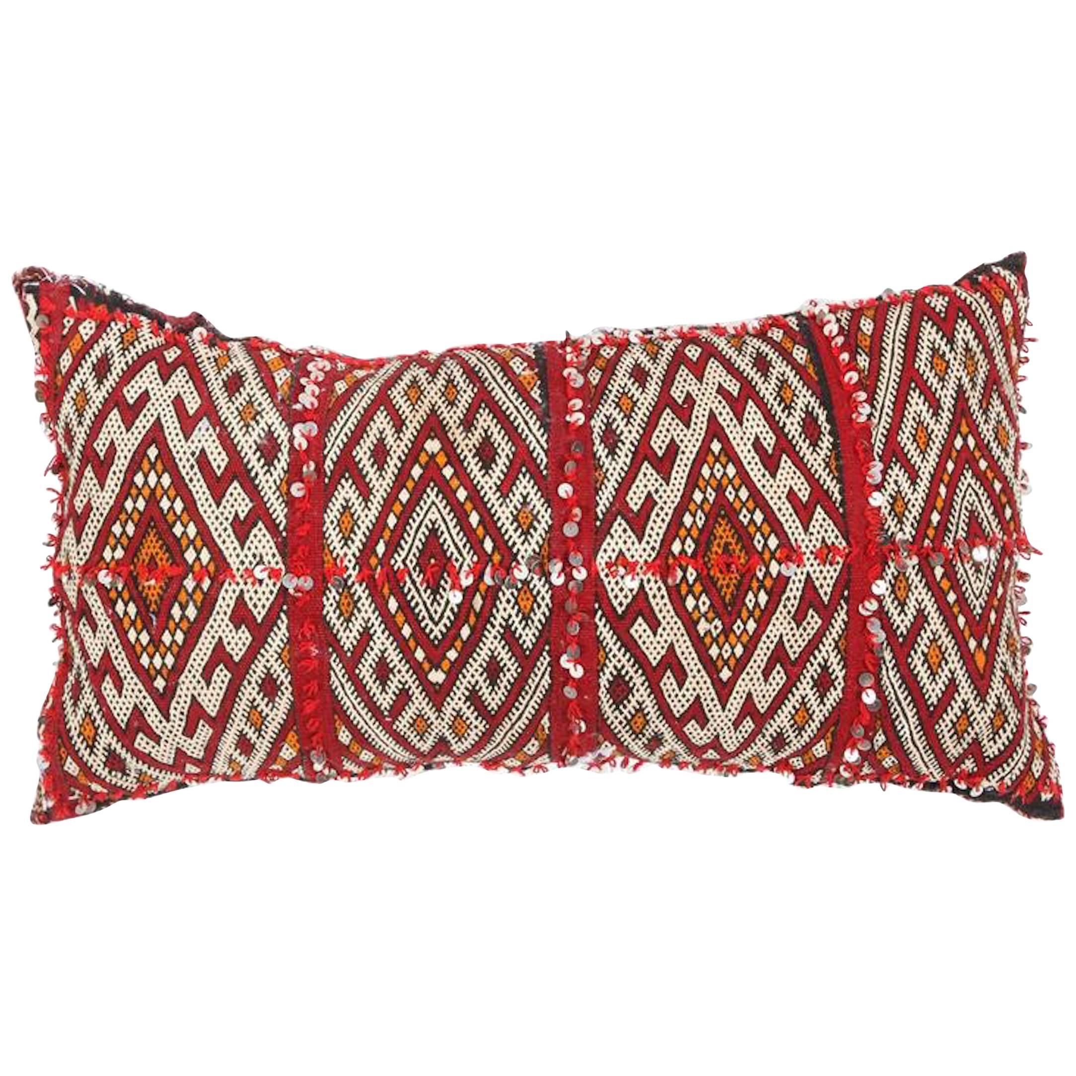 Moroccan Tribal Pillow Red with Sequins