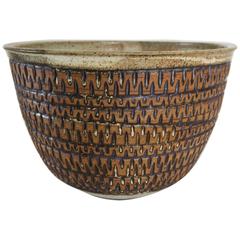 Ceramic Planter or Large Decorative Bowl with Carved Design by Gerry Williams