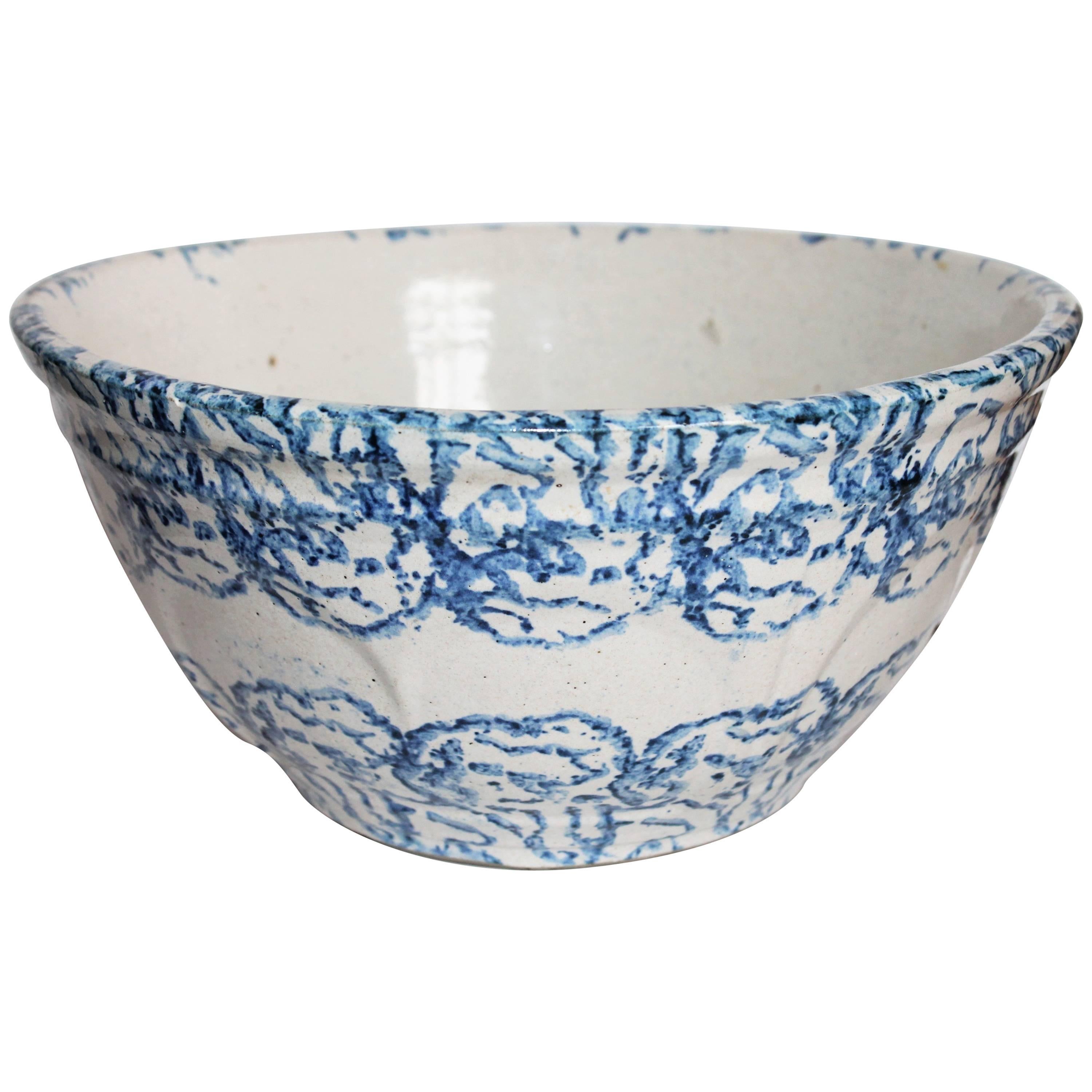 Monumental 19th Century Spongeware Pottery Mixing Bowl