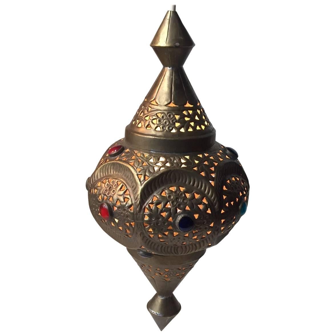 Vintage Moroccan Bejeweled 'Shehrazad' Brass Ceiling Light, Marrakech, 1970s