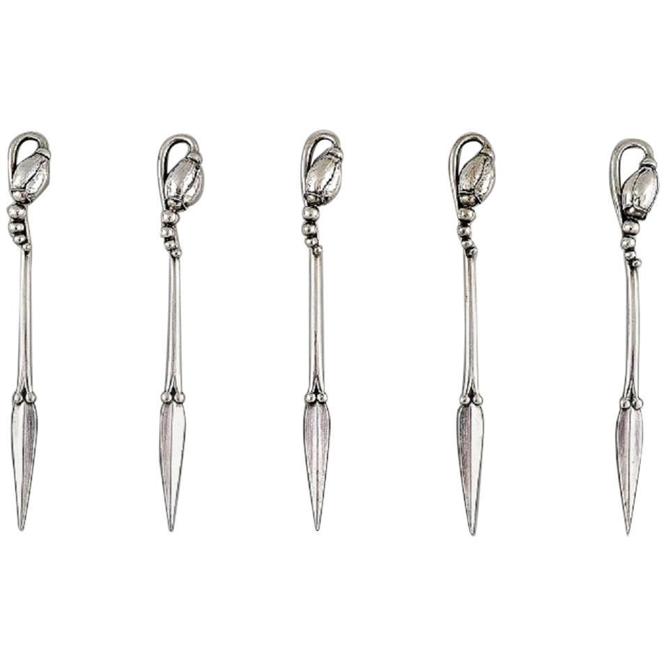 Georg Jensen Five Nutpickers of Sterling Silver, 'Magnolia', 1915-1930 For Sale