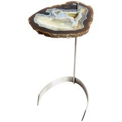 Side Table - Brazilian Agate Adjustable Height with Stainless Steel Base