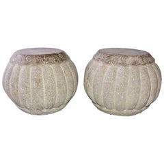 Carved Stone Garden Stools or Tables, Pair