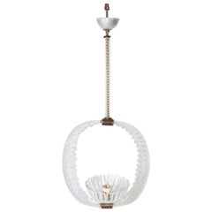 Venetian Crystal Glass and Bronze Basket Form Chandelier