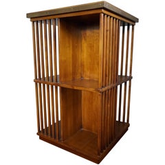 Vintage French Campaign Style Cherrywood Revolving Bookcase with Brass Lining