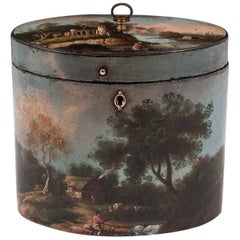 Henry Clay Papier Mache Painted Oval Tea Caddy