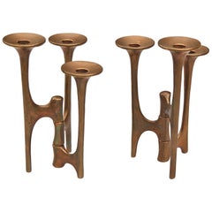 Pair of Bronze Brutalist Candleholders by Harjes, Mid-20th Century, Germany