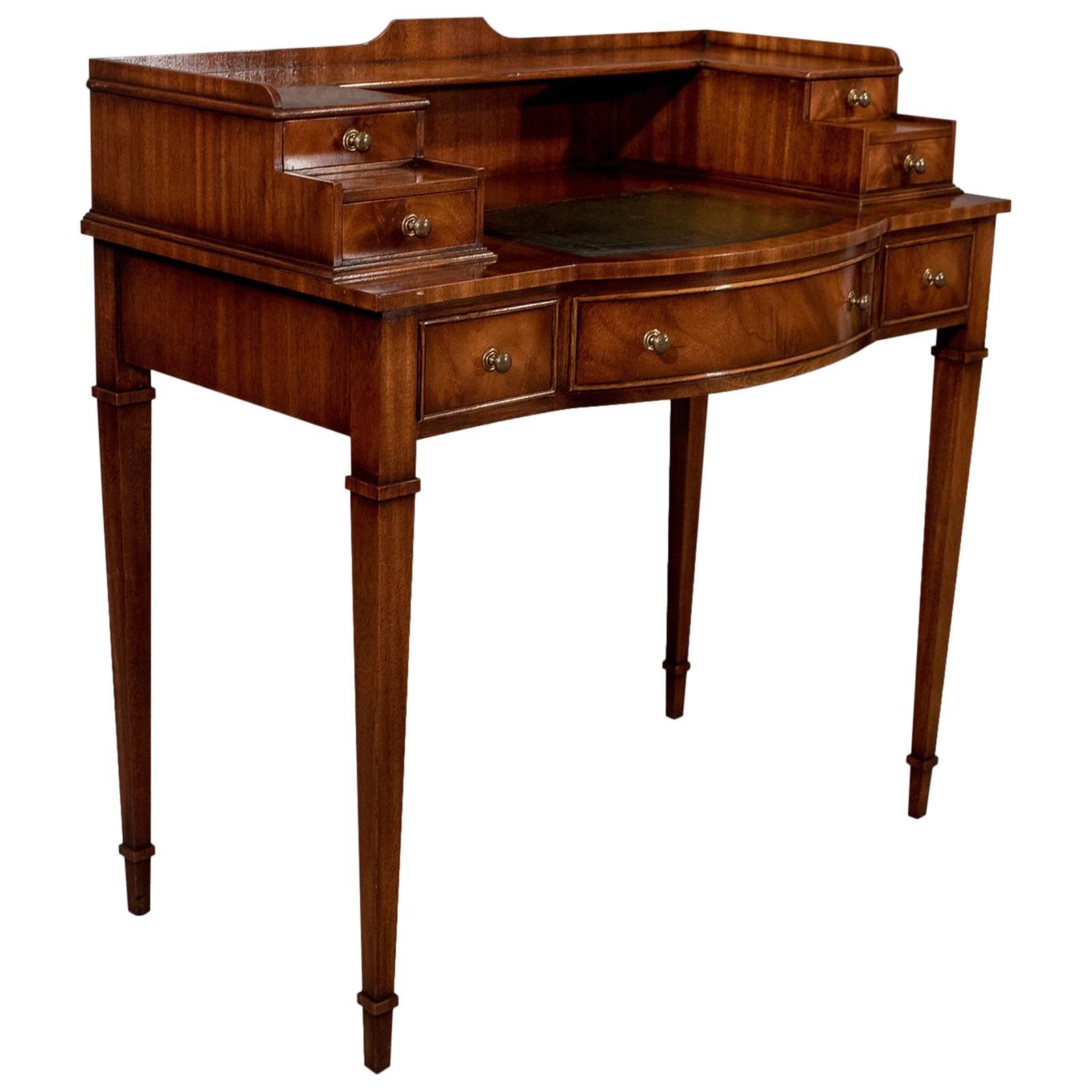 Writing Desk, Antique Sheraton Taste, Mahogany, Leather Top, Table, Bureau C20th