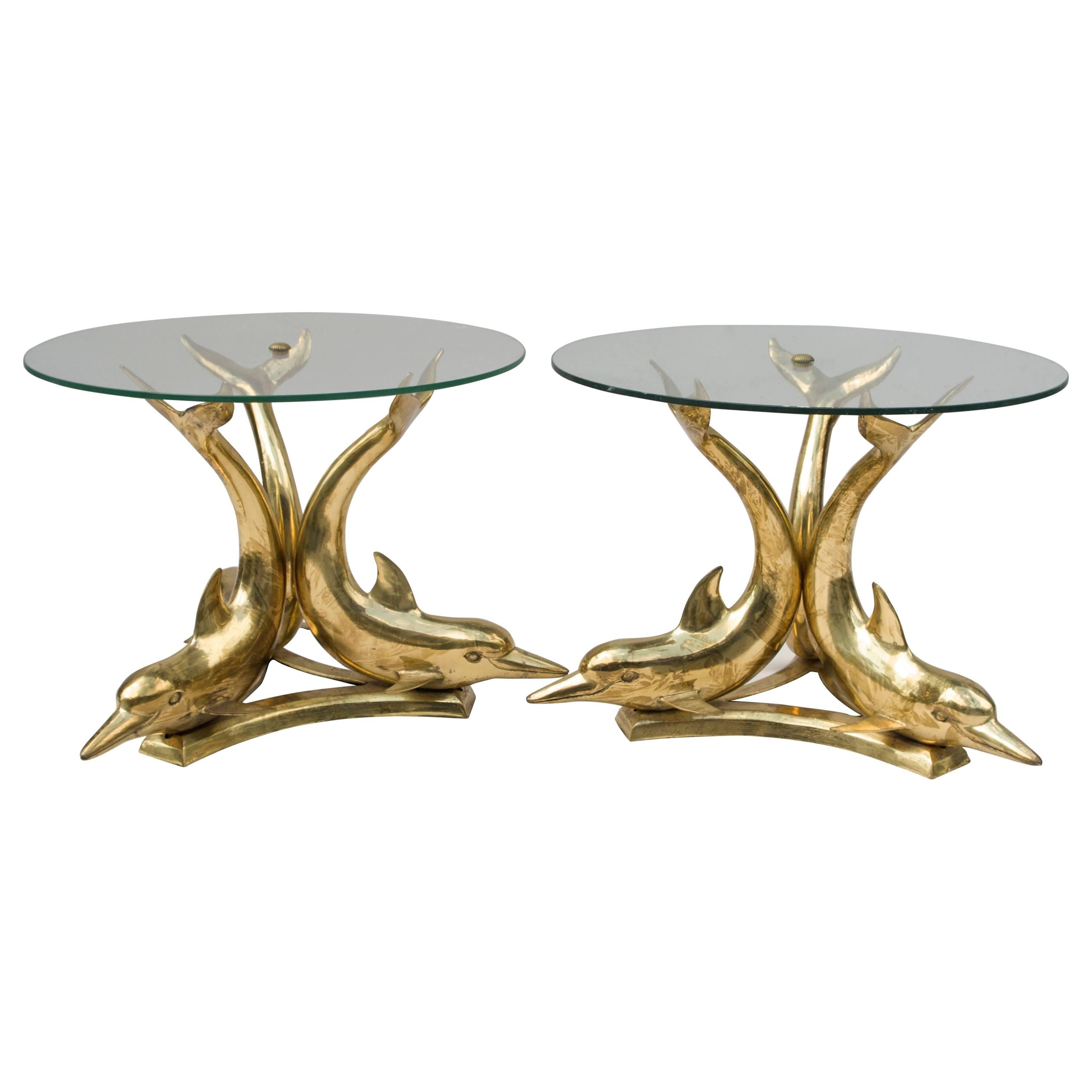 Pair of Gilt Brass Dolphin Side Tables, 1970