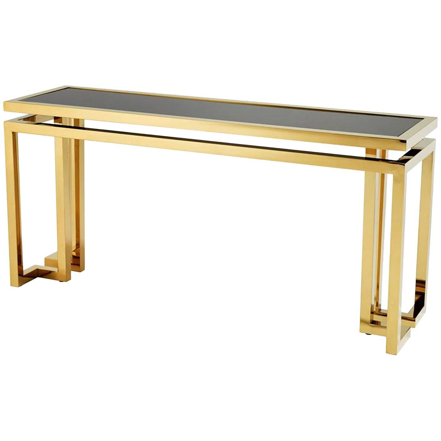 Angles Console Table Gold Finish with Black Glass