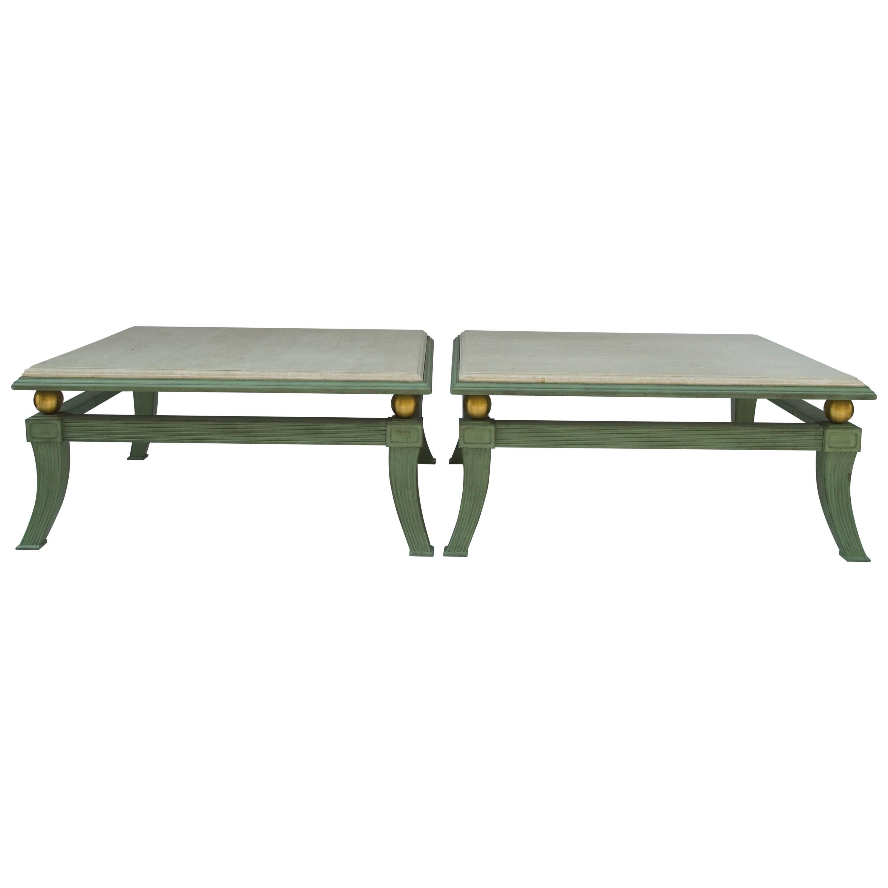 Pair of large etruscan style square coffee tables, circa 1970