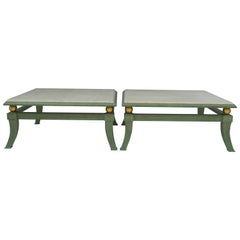 Pair of large etruscan style square coffee tables, circa 1970