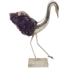 Small Bird Sculpture in Silver and Amethyst, 1970